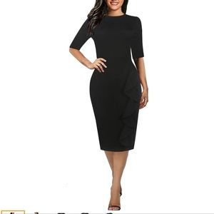 Women's Vintage inspired 3/4 sleeve Falbala Fold Slim Fit Pencil Dress